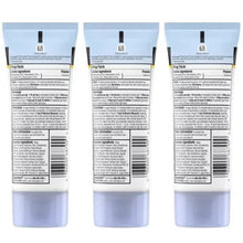 Three sunscreen tubes showing ingredient and directions panels