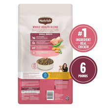 Nutrish whole health blend small breed dry dog food bag, back label