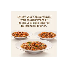 Wet dog food assortment with three bowls of savory recipes