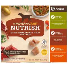 Rachael Ray Nutrish Savory Favorites Variety Pack Wet Dog Food, 8 oz. Tubs, 6 Count