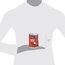 Wet dog food can in front of a shirt graphic, 4-inch size mark