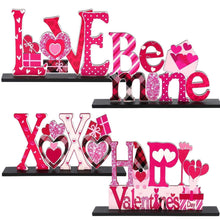 Valentine’s Day tabletop sign set: LOVE letters with pink hearts on black bases