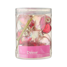 Bagged heart ornament decorations in red and iridescent with gold hanging loops