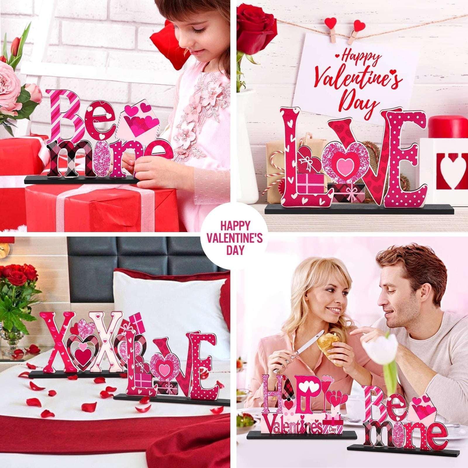 Ayieyill Valentines Day Decorations, 4Pcs Valentines Love Tabletop Decor for Gift Dining Room Table Wedding Anniversary Party Supplies Décor Tray Decor