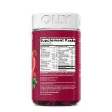 OLLY women’s multivitamin gummy bottle back label with Supplement Facts text block.