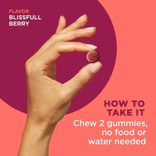 Women’s multivitamin gummy label with berry flavor text and chew directions graphic.