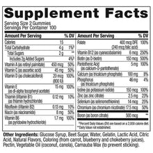 Supplement Facts panel for women’s multivitamin gummies with serving and nutrient details.
