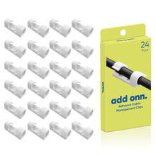 Adhesive cable management clips, white, 24-pack peel-and-stick set with clips shown.