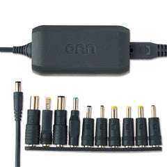 onn 65W Laptop Charger with 10 Interchangeable Tips, 10ft Power Cord, for HP, Dell, Lenovo, Grey