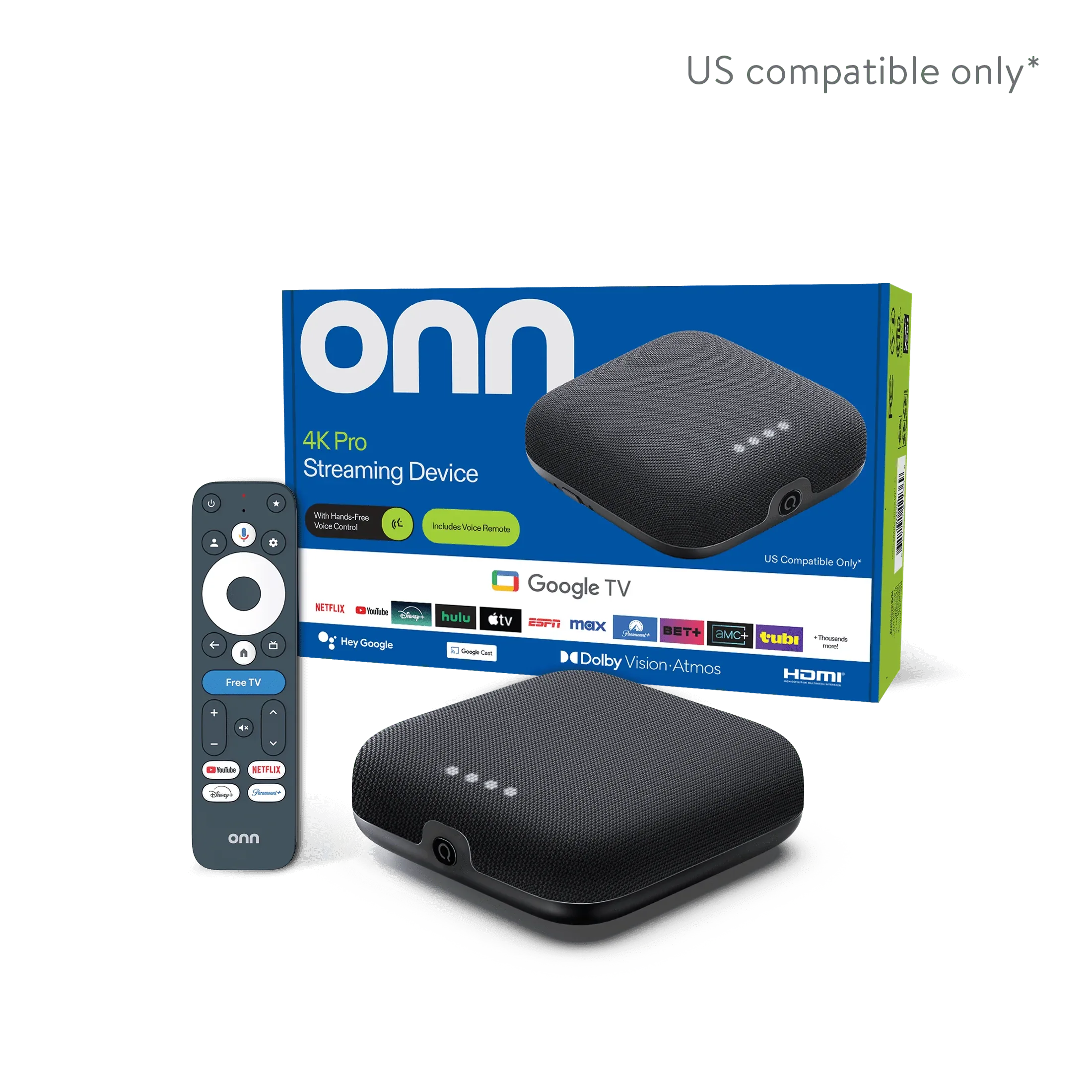 onn 4K Pro Streaming Device, Google TV with Gemini* - Ultra-fast Streaming, Stunning 4K UHD, 32GB Storage, 3GB RAM, Dolby Vision & Atmos, Find My Remote with Backlight, Ethernet Port - USA MEGA SHOP