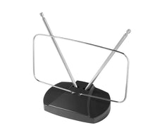 Indoor TV antenna with two adjustable metal rods and black base