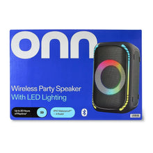 Wireless party speaker on retail box, black cabinet with multicolor LED ring