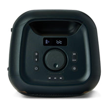 Wireless party speaker back panel with control buttons and small display