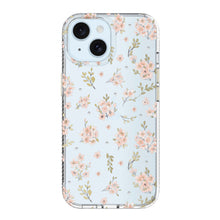 Clear phone case with pink and peach floral print, full back coverage