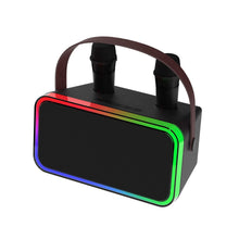 Portable karaoke speaker with two wireless microphones and multicolor LED light border