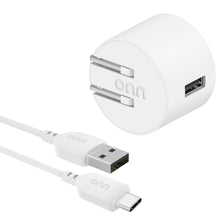 White USB wall charger with USB-C to USB cable attached