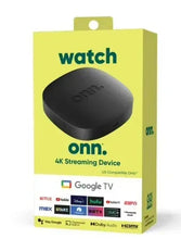 onn Google TV 4K streaming device retail box with watch text