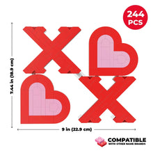XOXO sign brick building set layout with 244 pieces and size in inches