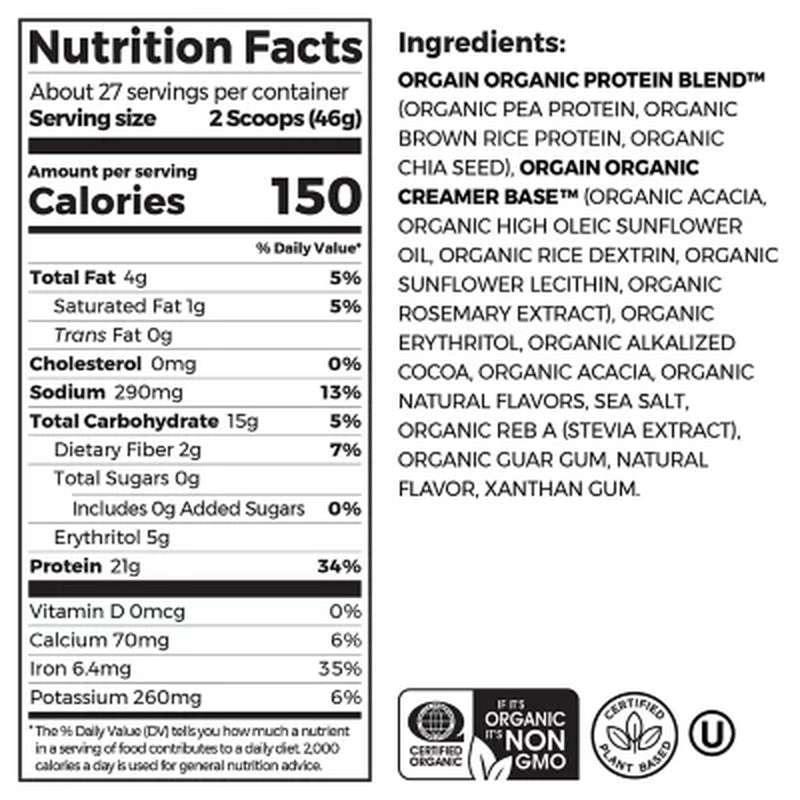 Orgain Organic 21G Plant-Based Protein Powder, Creamy Chocolate Fudge (2.74 Lbs.)