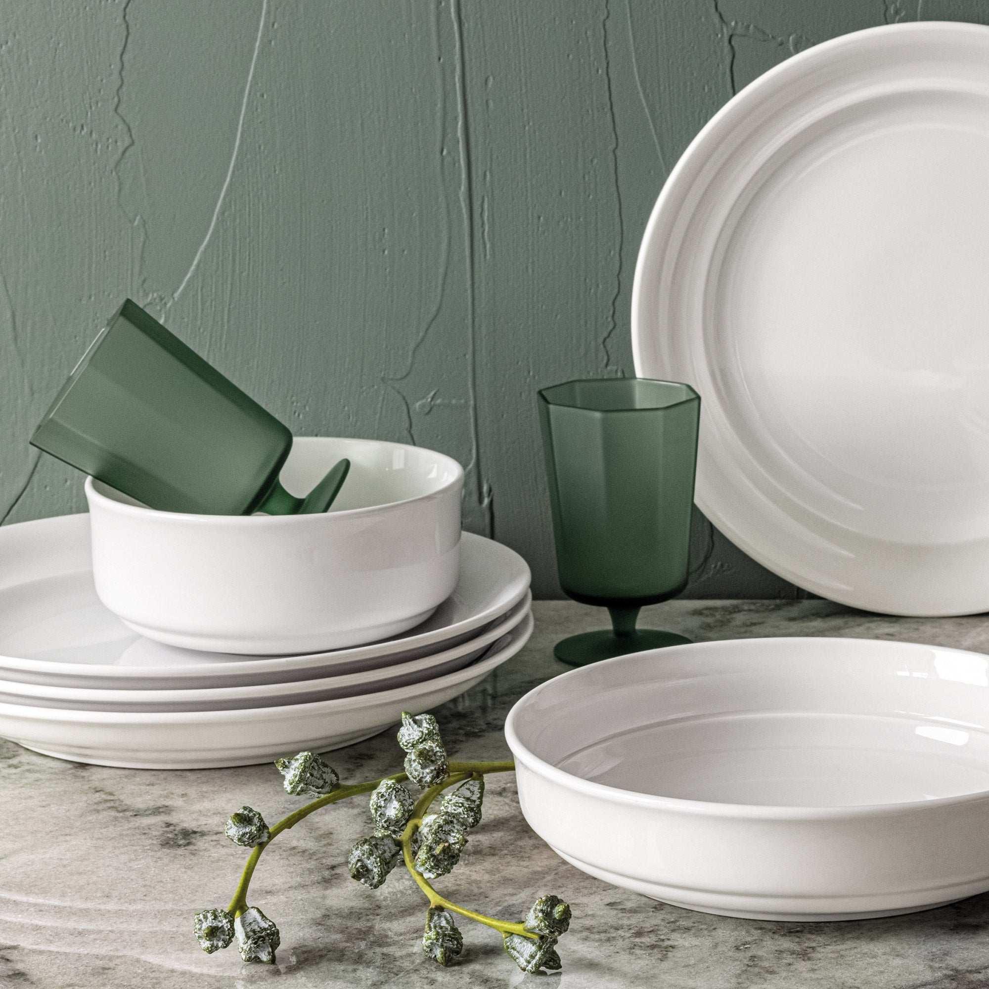 over&back Rimmed 12-piece Glossy Porcelain Dinnerware Set - USA MEGA SHOP