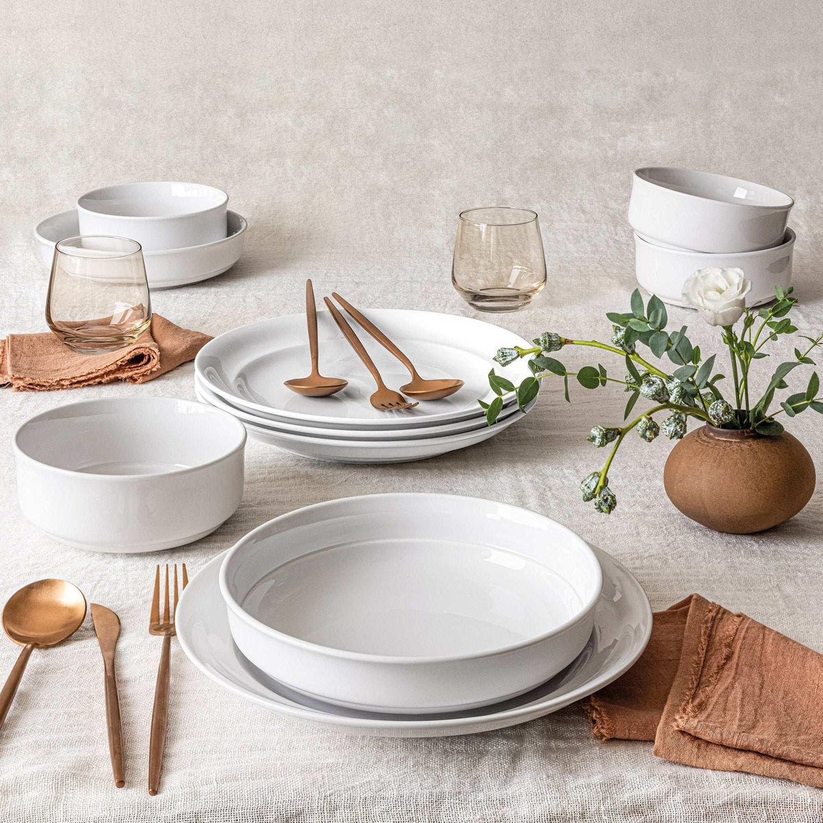 over&back Rimmed 12-piece Glossy Porcelain Dinnerware Set - USA MEGA SHOP