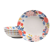 Floral dinner bowl set piece, white bowl with colorful spring flowers and leaf border