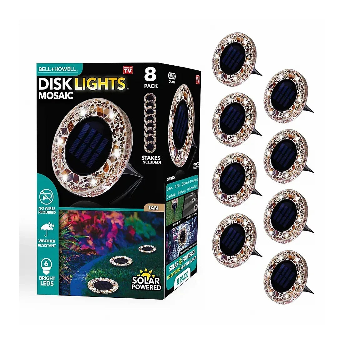 Bell + Howell Solar Mosaic Disk Lights Tan, 8 pk.