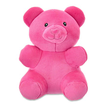 Pink gummy bear plush toy with stitched face and small arms