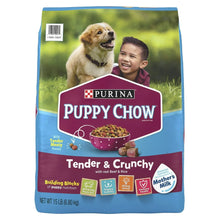 Purina Puppy Chow puppy dog food bag, Tender & Crunchy with real beef, 15 lb