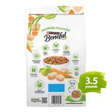 Dog food bag with Purina Beneful Healthy Weight branding and kibble-filled pouch window