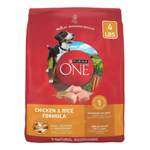 Purina ONE chicken and rice dry dog food bag, 4 lb, natural with added vitamins