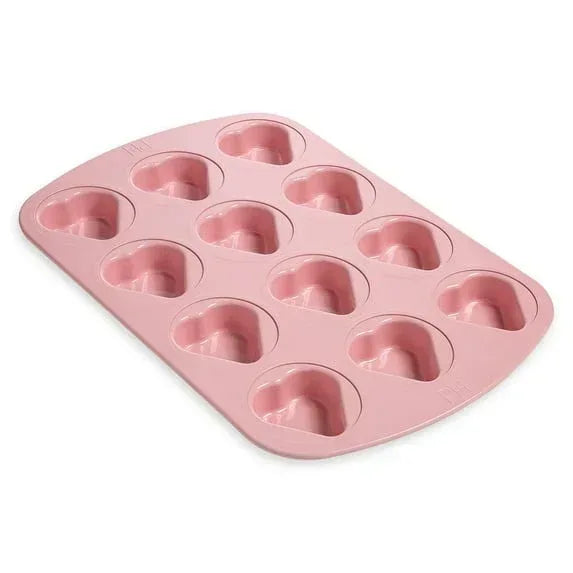 Paris Hilton 12 Cup Mini Heart Pan, Premium Nonstick, Heavy Duty Carbon Steel, Dishwasher Safe, Pink