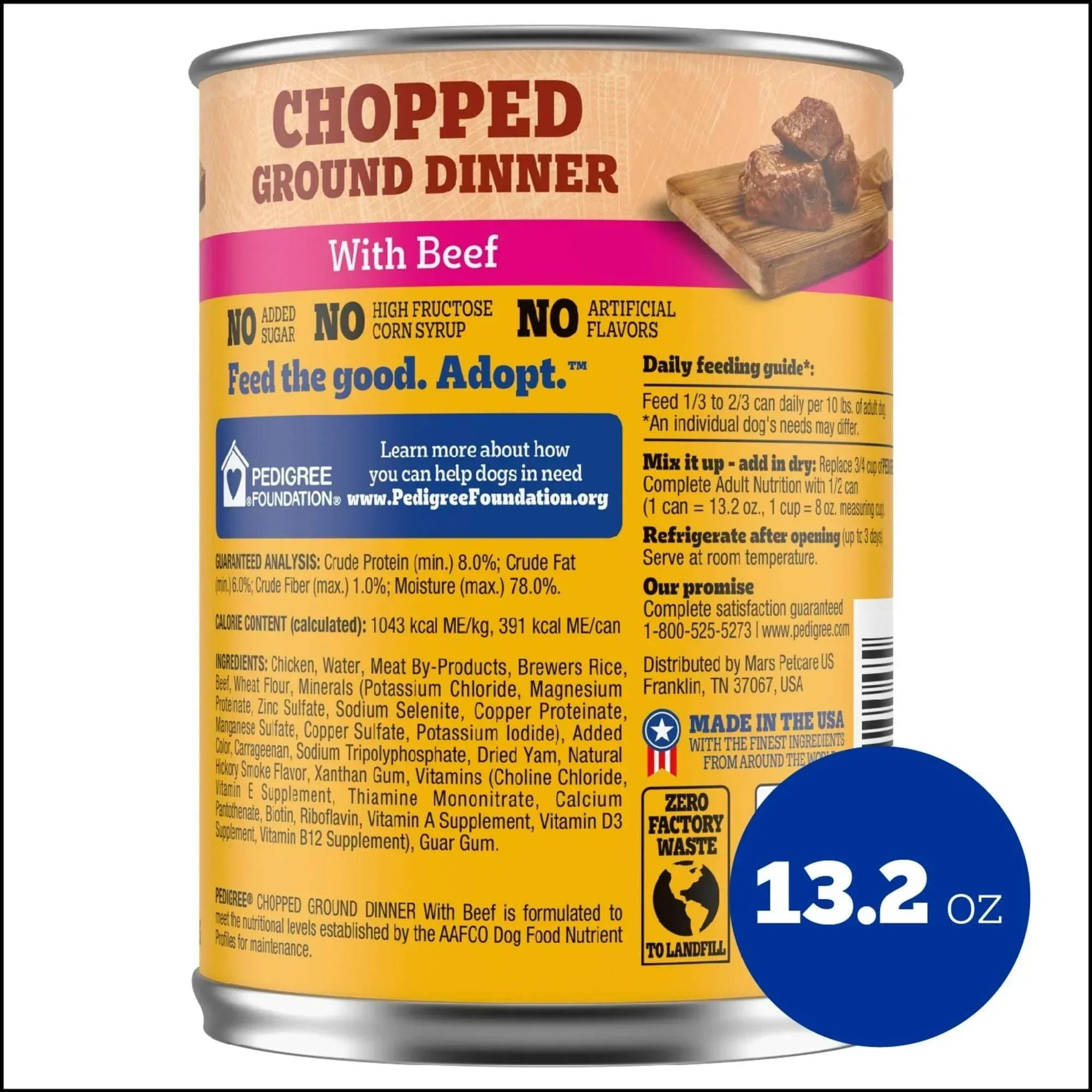 Pedigree Chopped Ground Dinner With Beef Adult Soft Wet Dog Food, (12) 13.2 oz Cans
