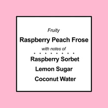 Raspberry Peach Frose scent notes graphic: Raspberry Sorbet, Lemon Sugar, Coconut Water