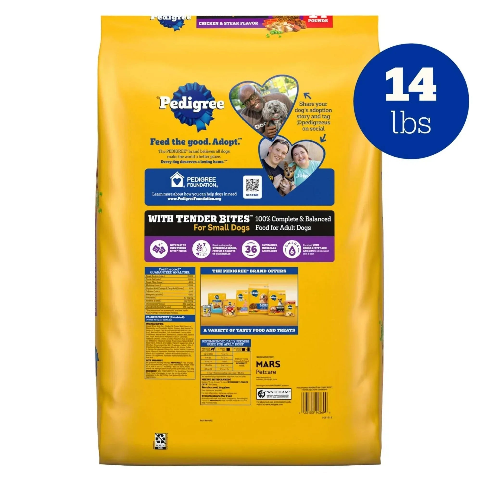 Pedigree With Tender Bites for Small Dogs Adult Dry Dog Food, Chicken and Steak Flavor