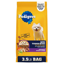 Pedigree dry dog food bag for small dogs, 3.5 lb, with chicken and steak flavor