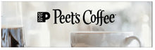 Peet's Coffee logo banner above a coffee cup with foam
