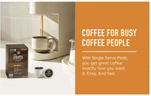 Coffee pod packaging with coffee maker and message for busy coffee people
