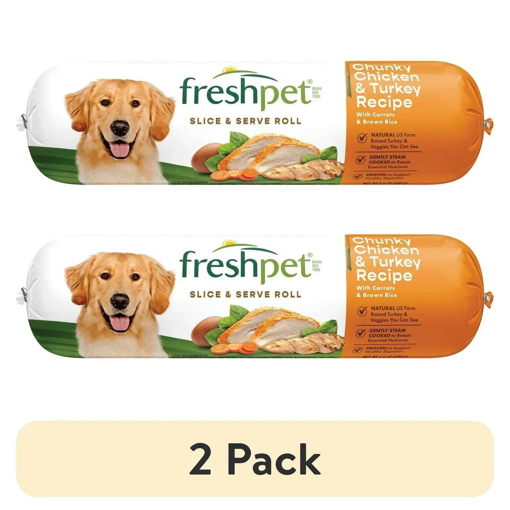 Freshpet Fresh Dog Food, Chunky Chicken & Turkey Recipe, Slice & Serve Roll, 1.5 lb.