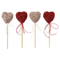 Tinsel Heart Decorative Picks, Red and Pink, 8", 4 Count Per Pack, Valentine's Day by Way To Celebrate (Pack of 2)
