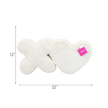 Decorative pillow, plush white heart-and-knot, 22 in wide and 12 in high