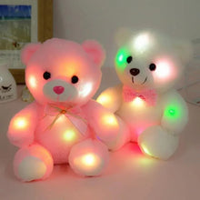 Pink teddy bear plush with bow tie and glowing LED lights, soft huggable toy