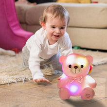 Pink LED teddy bear plush toy with bow tie, glowing light accents