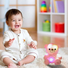 Pink LED teddy bear plush with bow tie and glowing lights, cute stuffed toy