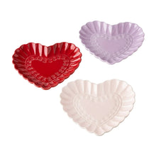 Heart appetizer plate, red glossy with lace heart border