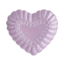 Heart appetizer plate, lavender with scalloped rim and lace heart design