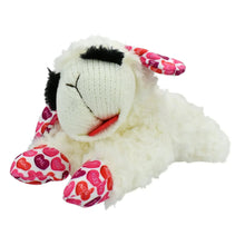 White plush lamb dog toy with red heart bow and closed-eyed face, medium size