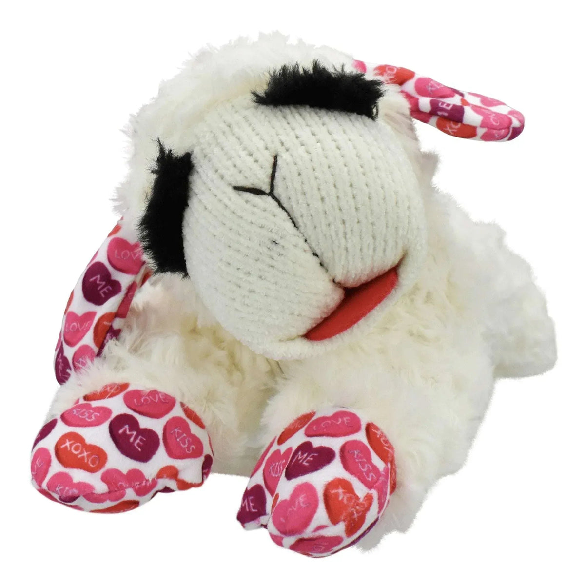 Multipet Valentine’s Day Plush Lamb Chop Dog Toy with Hearts, Medium