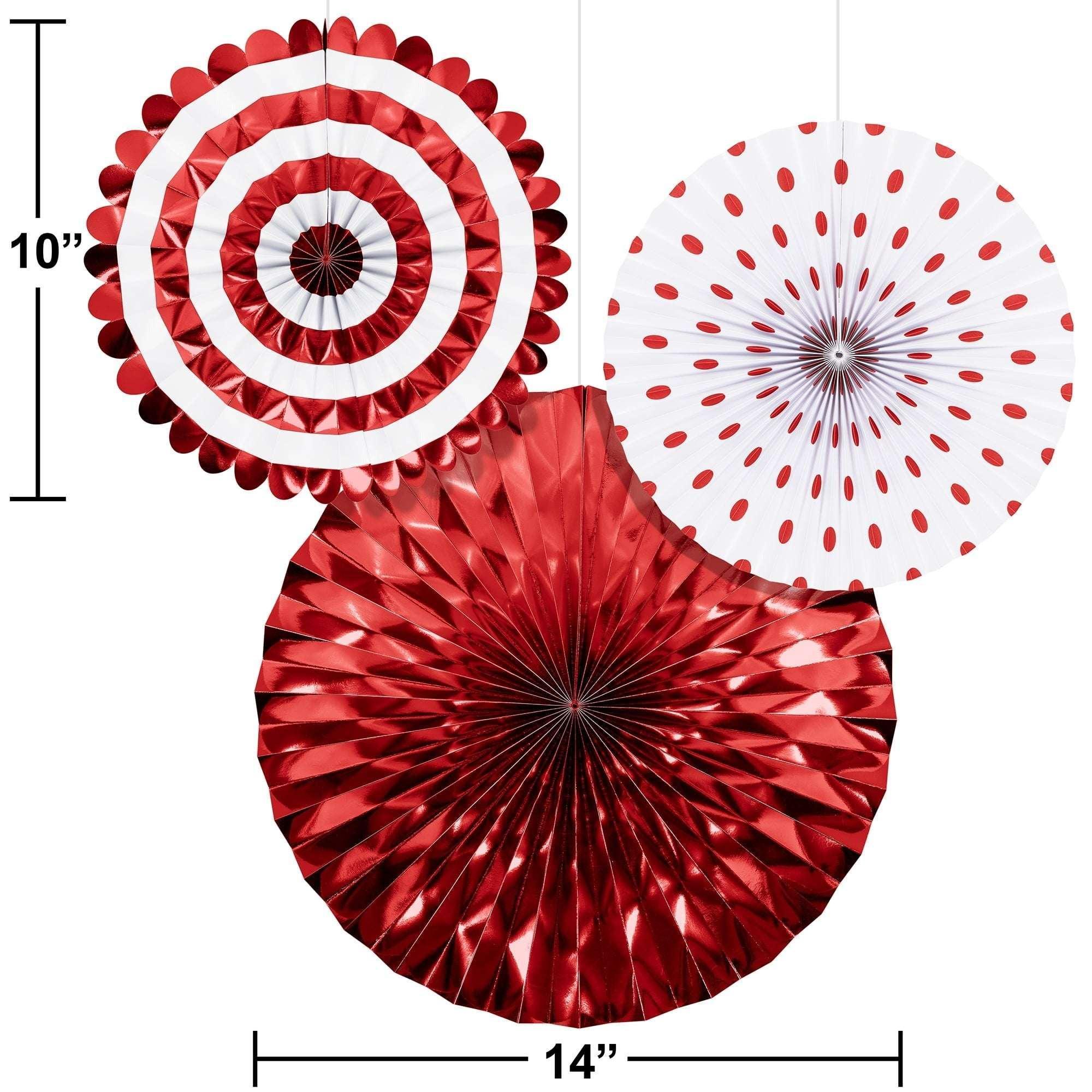 Red Paper Fan Decoration by Way to Celebrate 3 Pieces