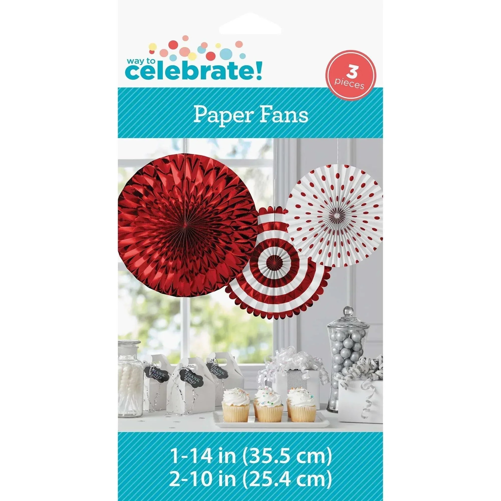 Red Paper Fan Decoration by Way to Celebrate 3 Pieces